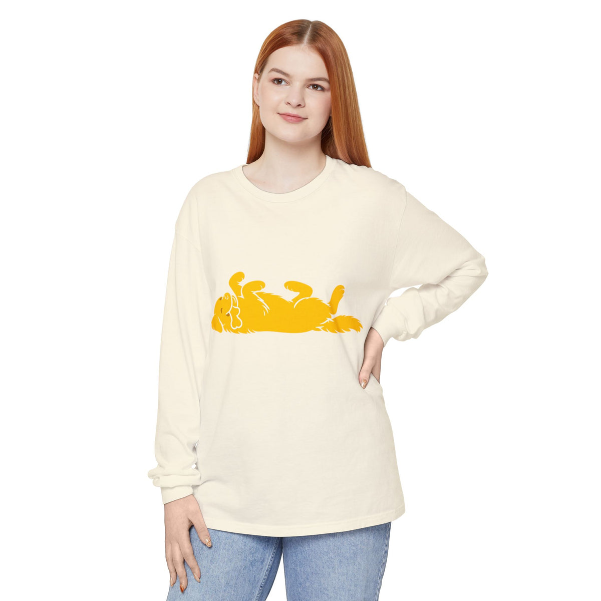 Golden Lazy Dog Long Sleeve T-Shirt | Minimal Dog Silhouette