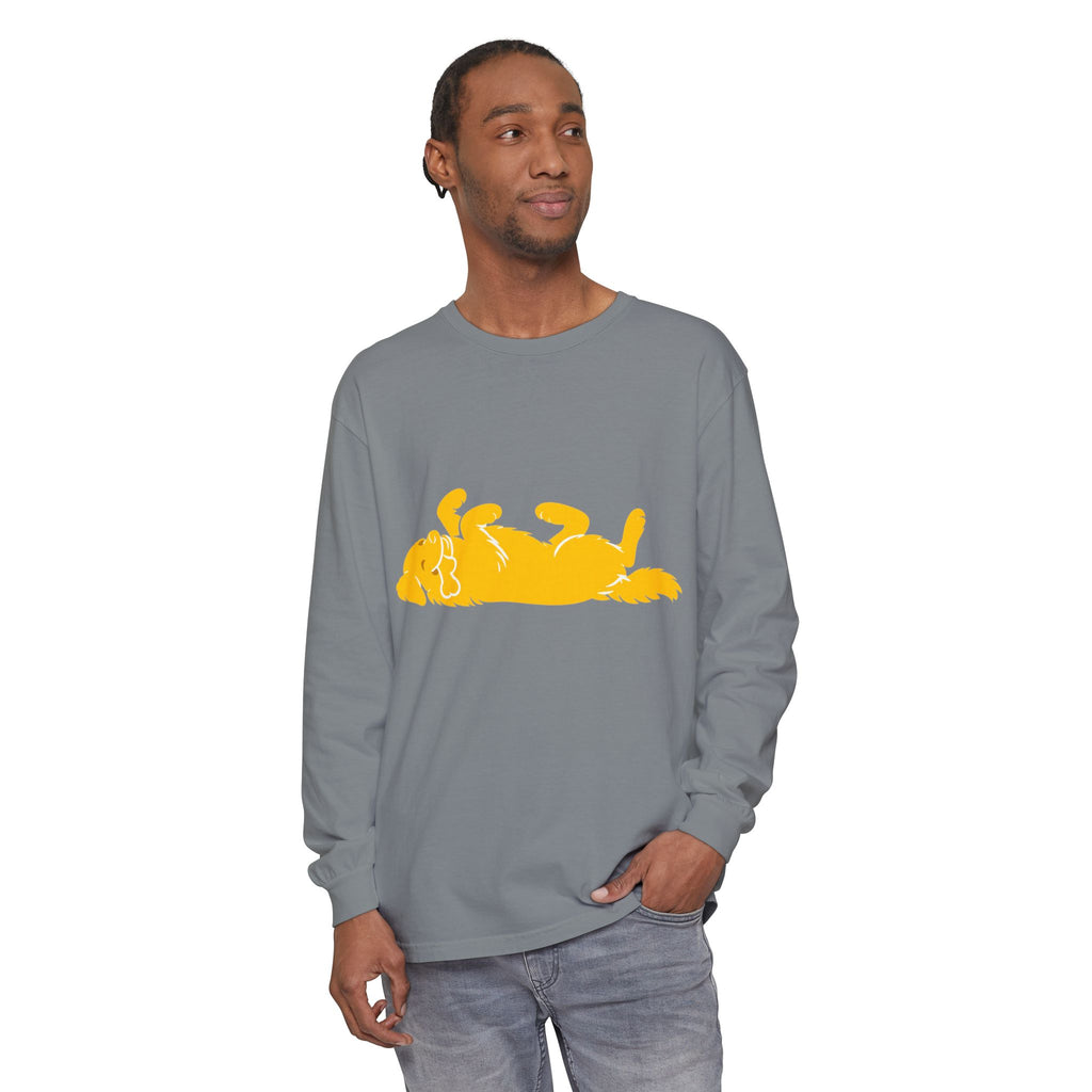 Golden Lazy Dog Long Sleeve T-Shirt | Minimal Dog Silhouette