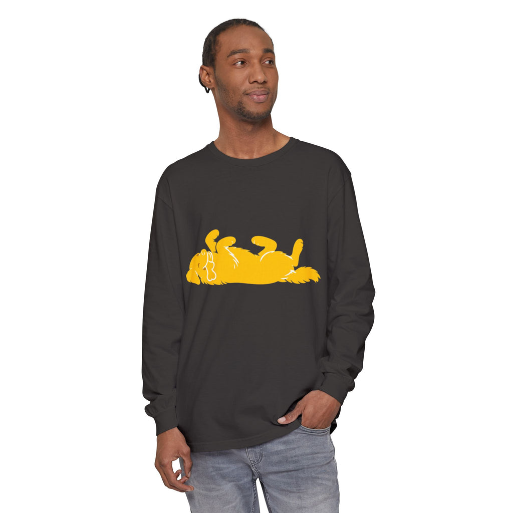 Golden Lazy Dog Long Sleeve T-Shirt | Minimal Dog Silhouette