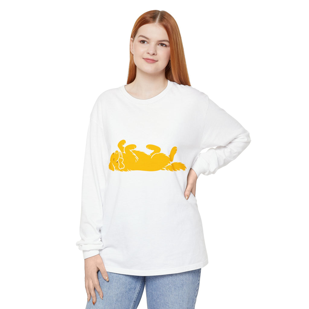 Golden Lazy Dog Long Sleeve T-Shirt | Minimal Dog Silhouette
