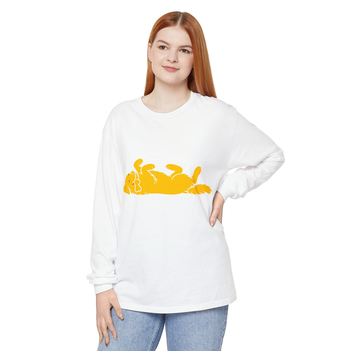 Golden Lazy Dog Long Sleeve T-Shirt | Minimal Dog Silhouette