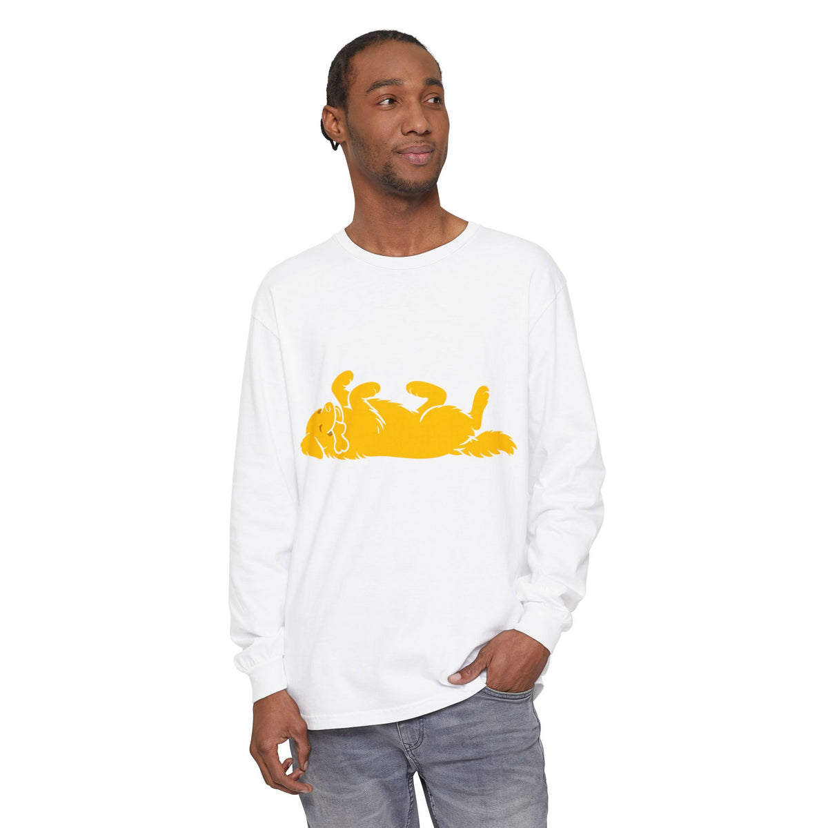 Golden Lazy Dog Long Sleeve T-Shirt | Minimal Dog Silhouette