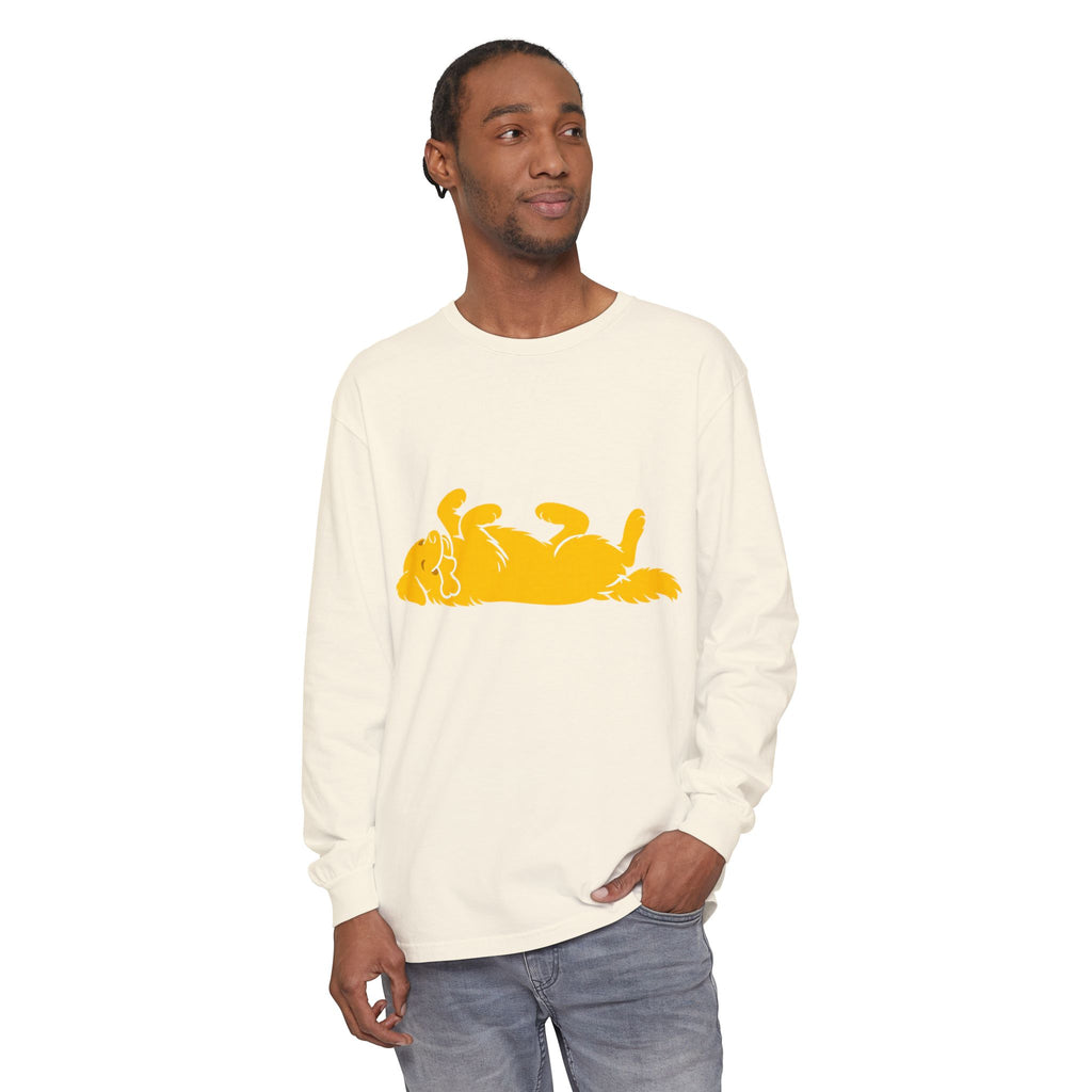 Golden Lazy Dog Long Sleeve T-Shirt | Minimal Dog Silhouette