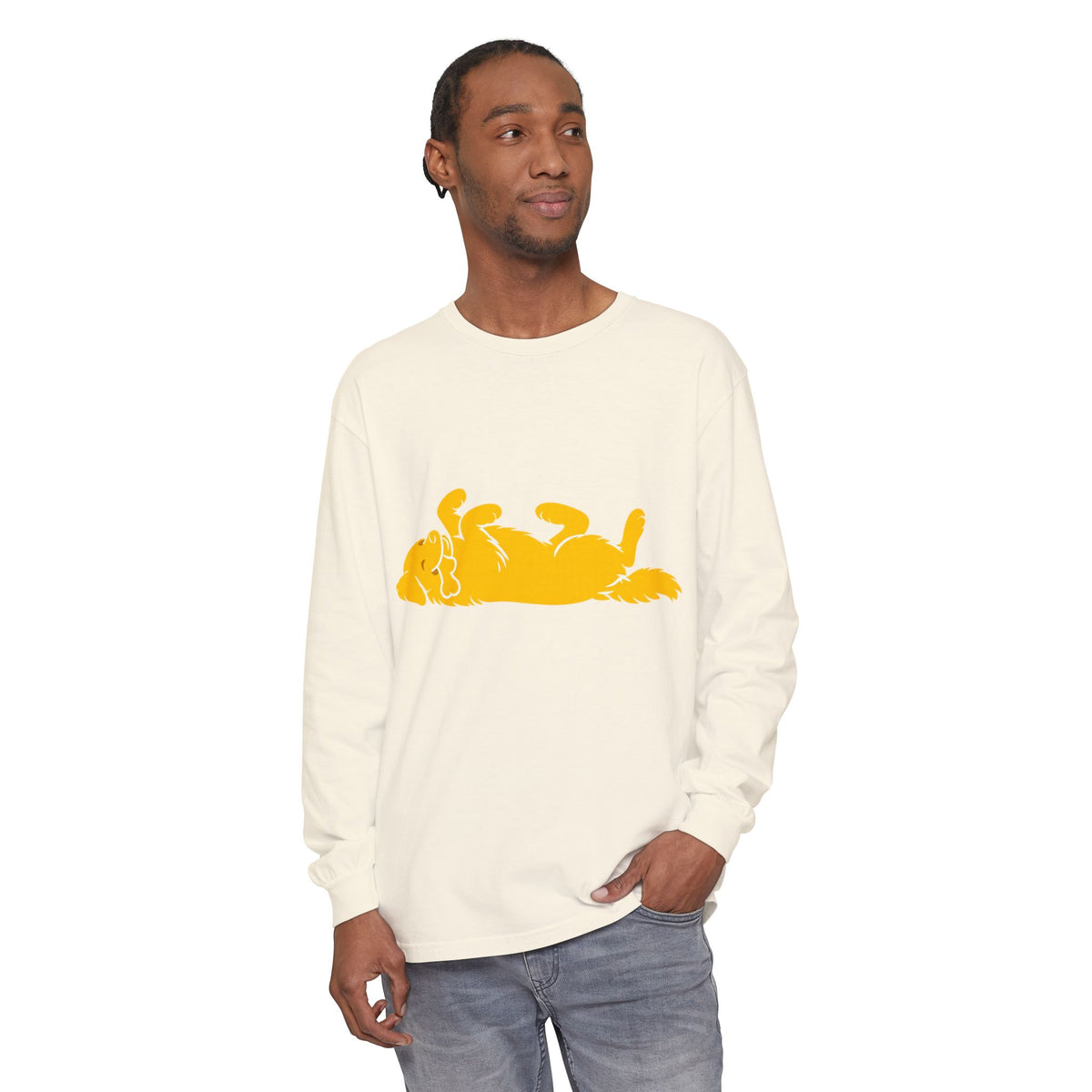 Golden Lazy Dog Long Sleeve T-Shirt | Minimal Dog Silhouette