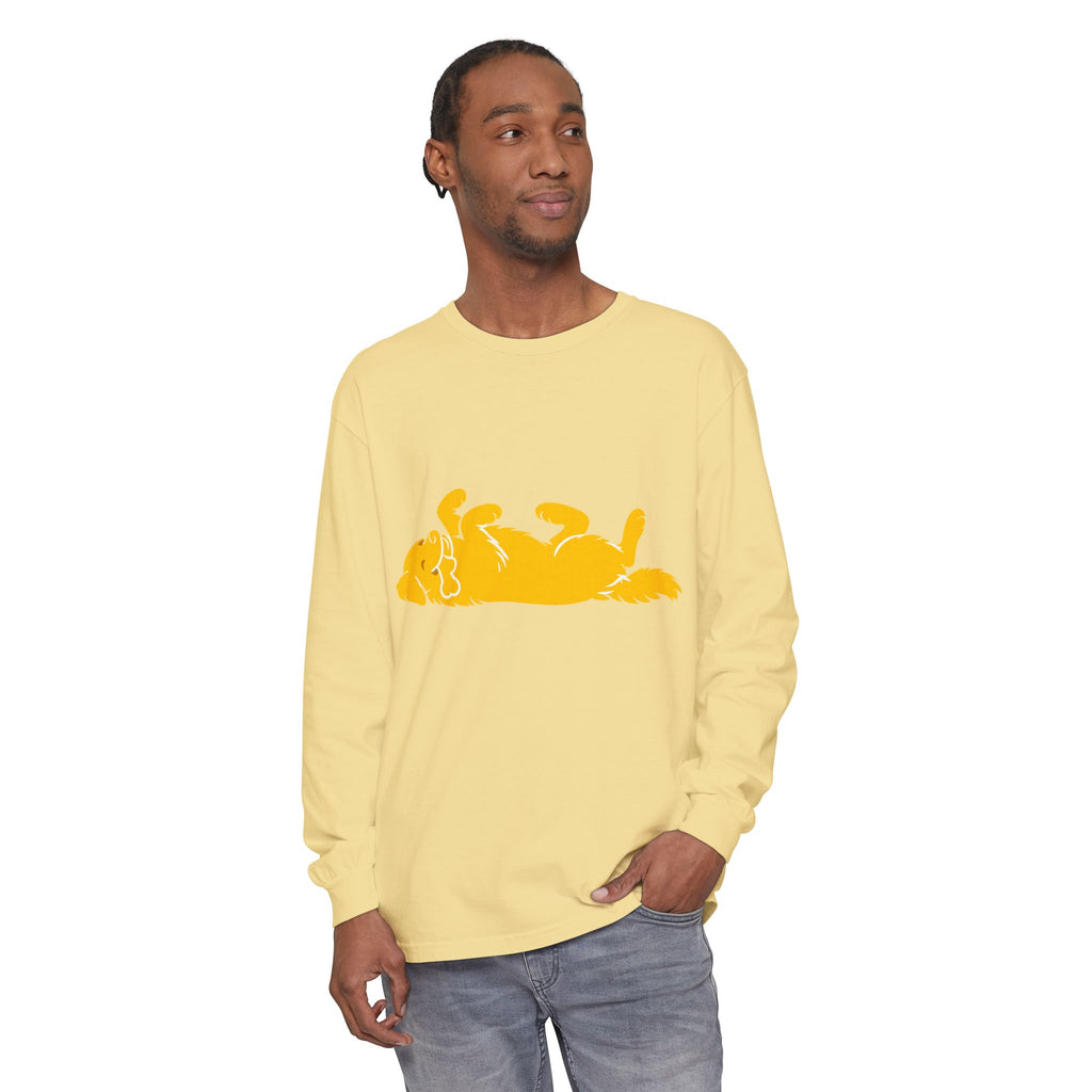 Golden Lazy Dog Long Sleeve T-Shirt | Minimal Dog Silhouette