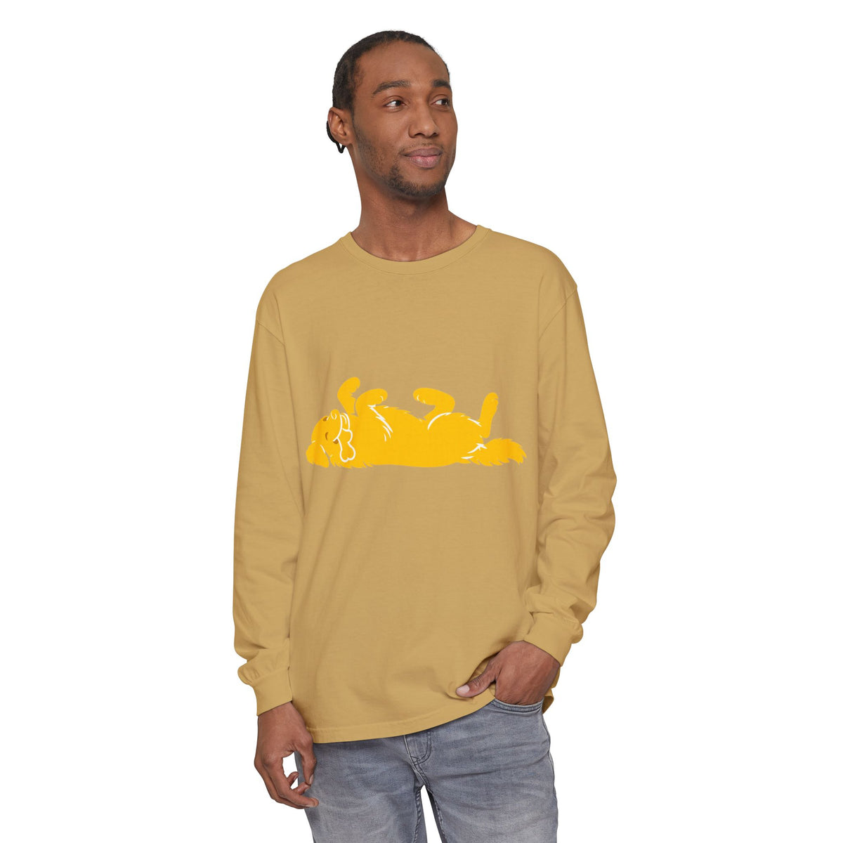Golden Lazy Dog Long Sleeve T-Shirt | Minimal Dog Silhouette