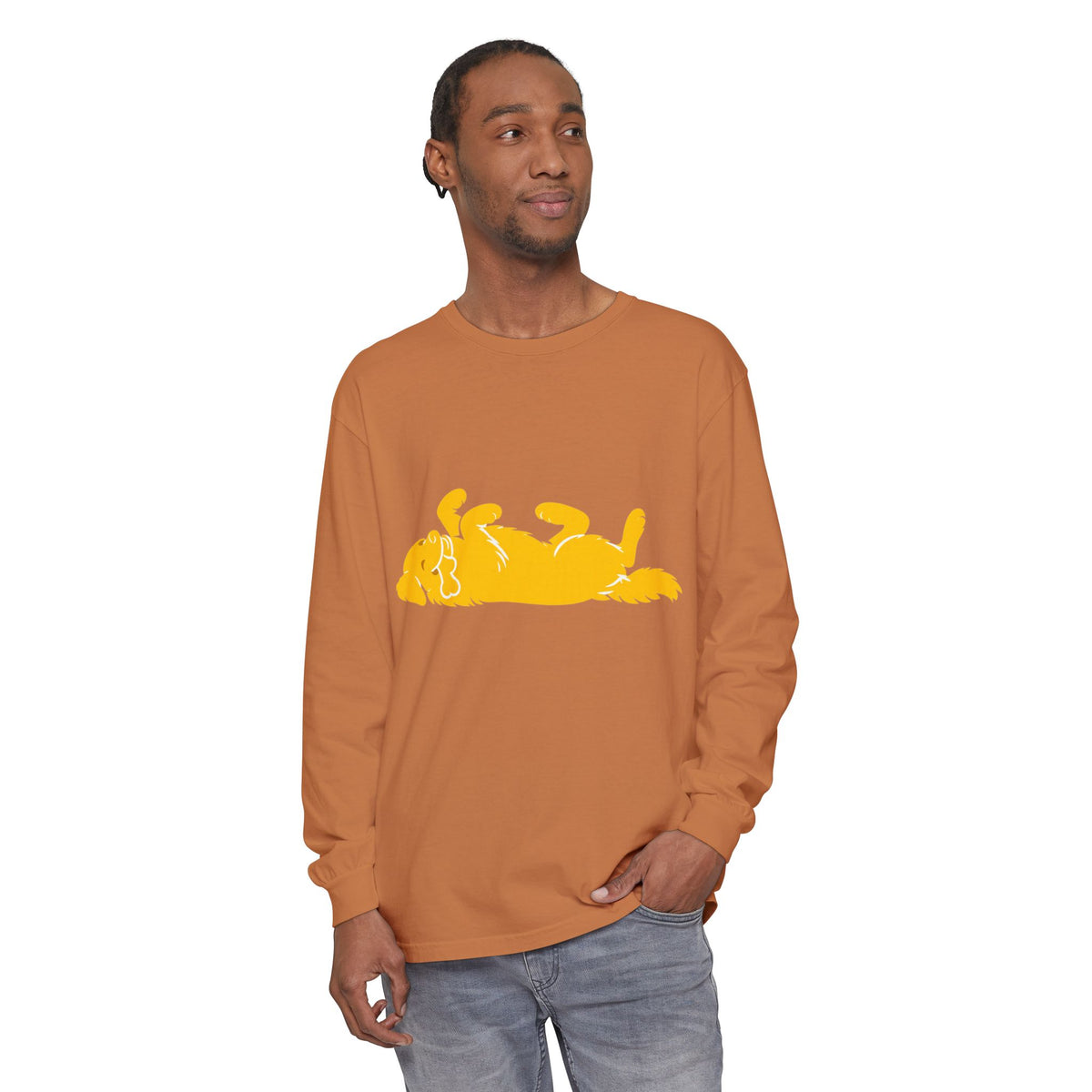 Golden Lazy Dog Long Sleeve T-Shirt | Minimal Dog Silhouette