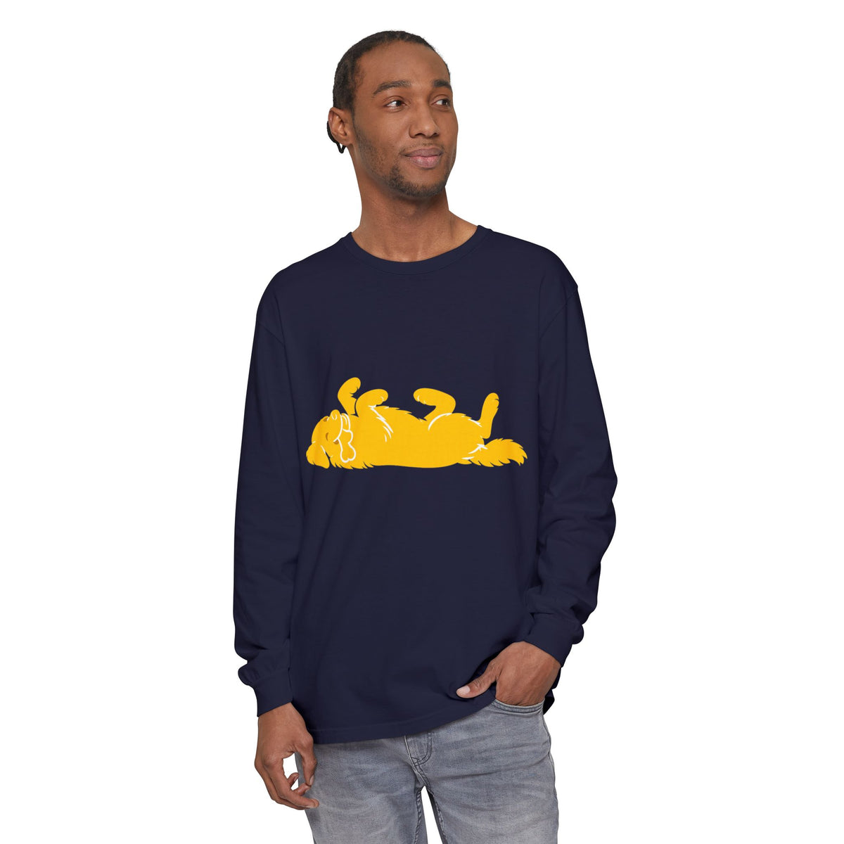 Golden Lazy Dog Long Sleeve T-Shirt | Minimal Dog Silhouette
