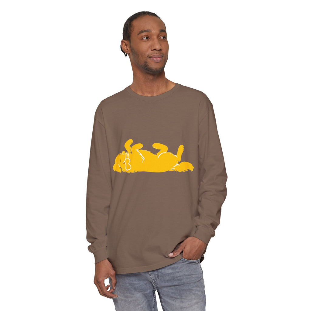 Golden Lazy Dog Long Sleeve T-Shirt | Minimal Dog Silhouette